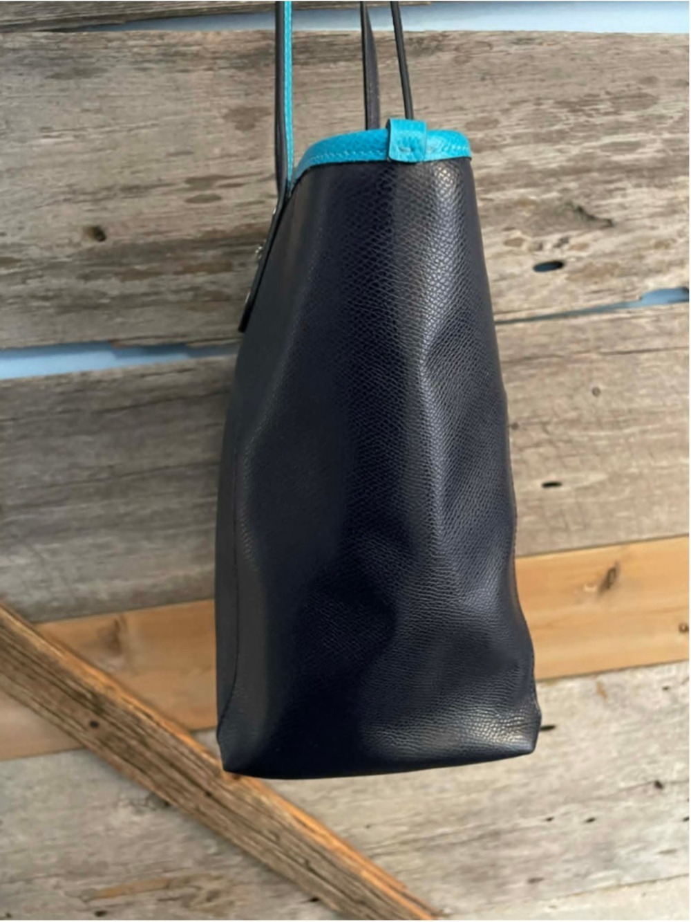 Coach City Tote in Midnight Blue Crossgreain Leather and turquoise accents - Picture 3 of 7